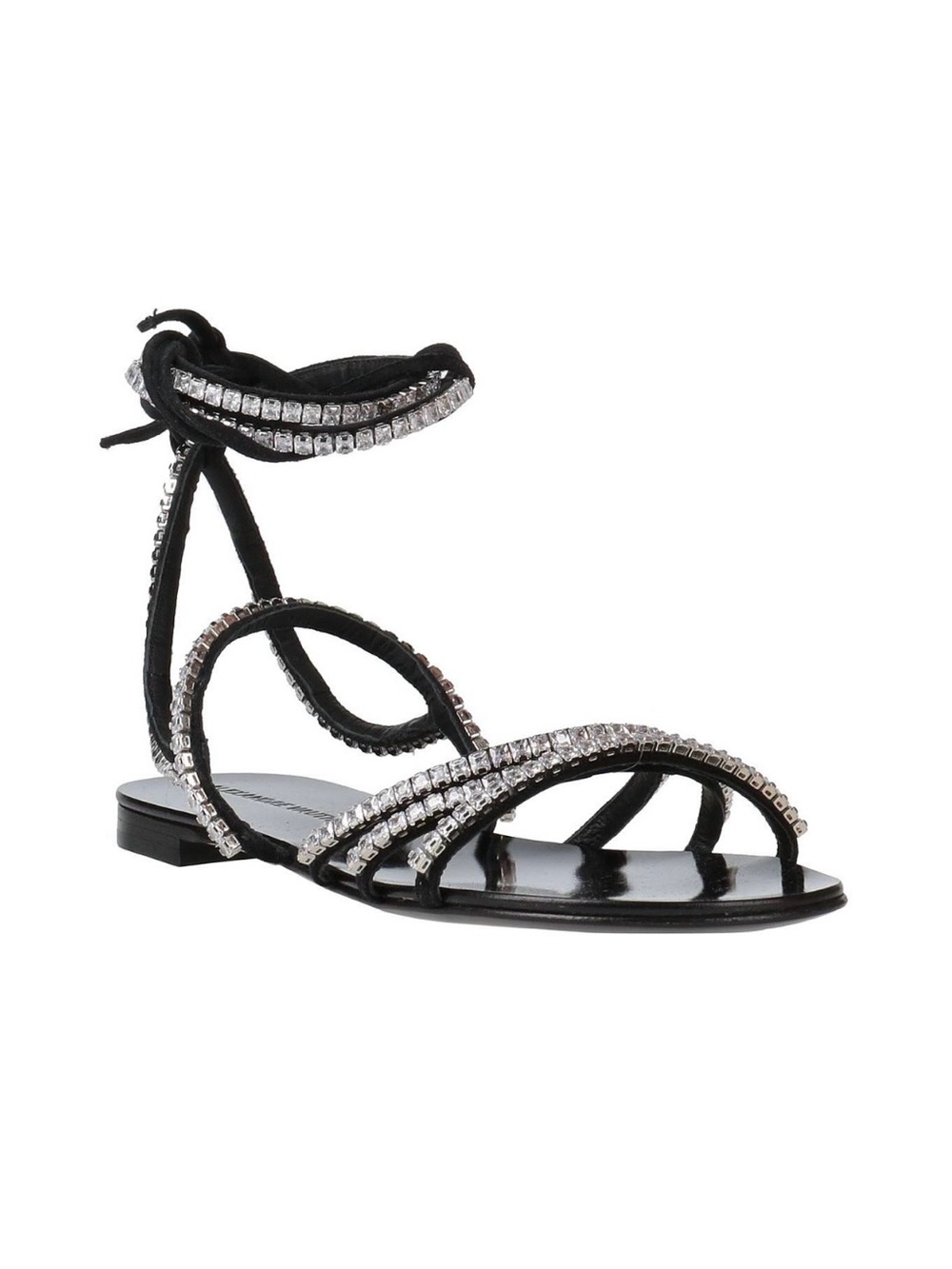Alexandre Vauthier Black Crystal-Strap Lace-Up Sandals
